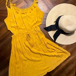Mustard Yellow Sundress with Tassels and Waist Cutouts